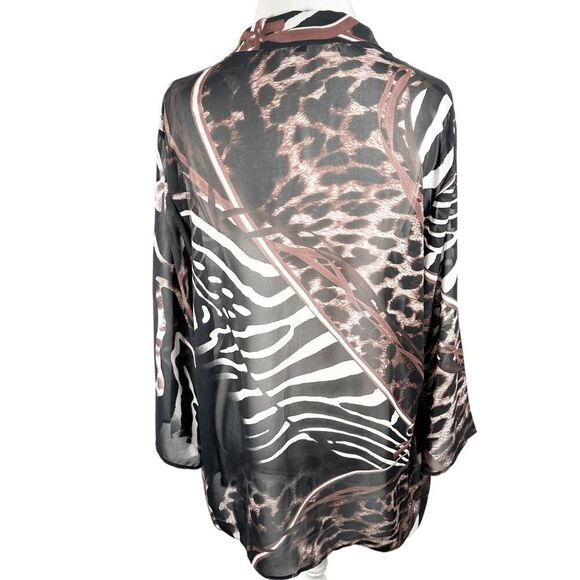 Lior Paris Chiffon Animal Print Kimono Open Front Beachy Chic Career Top Size L - Picture 8 of 8